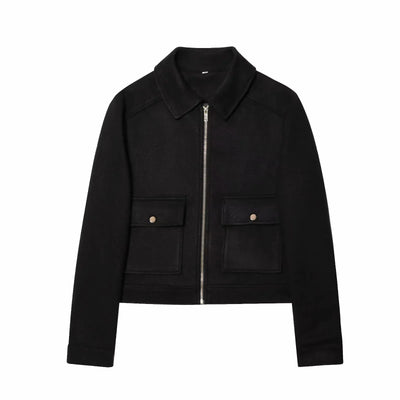 Amavie Refined Ivory Zip-Pocket Winter Jacket