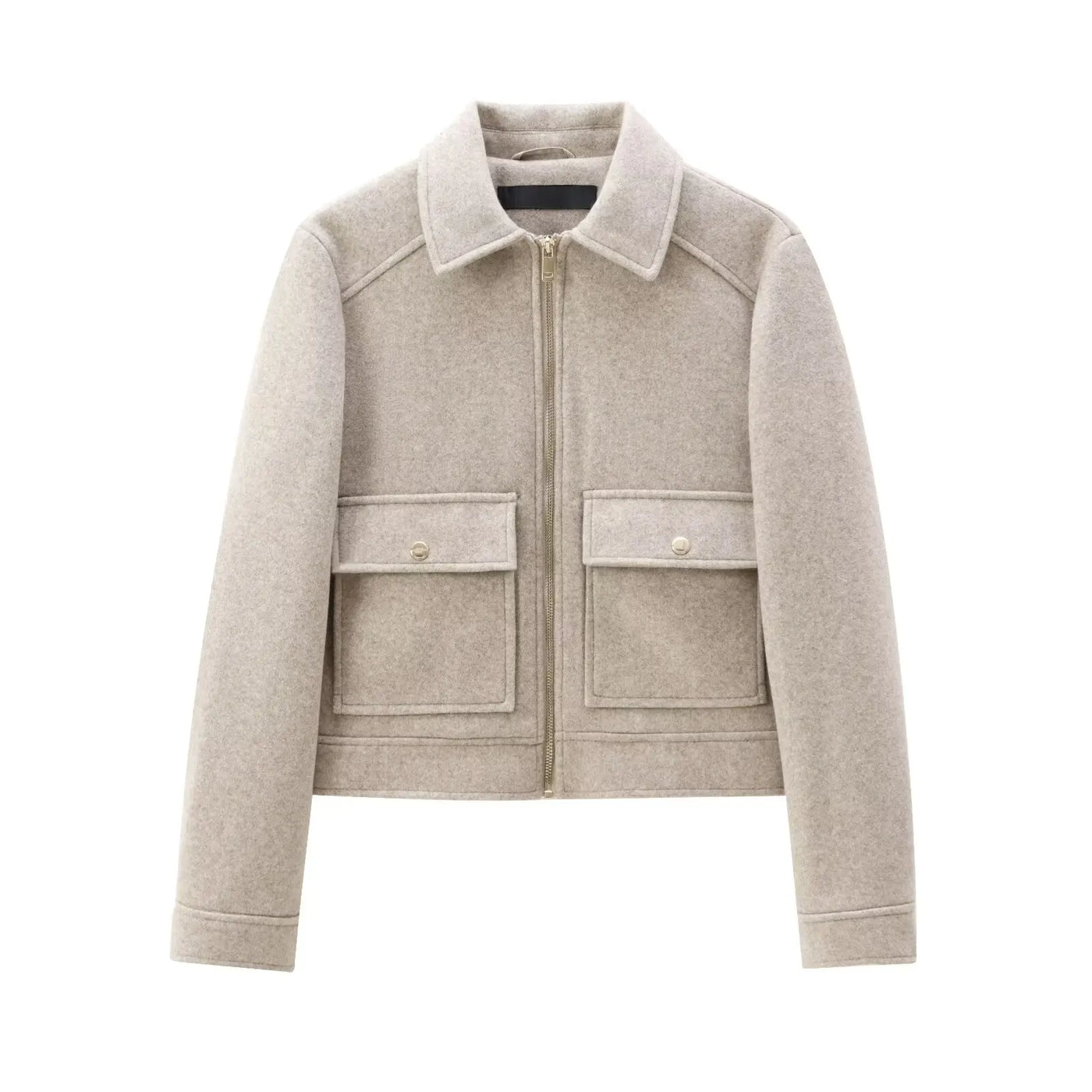 Amavie Refined Ivory Zip-Pocket Winter Jacket
