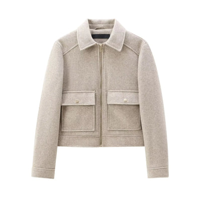 Amavie Refined Ivory Zip-Pocket Winter Jacket