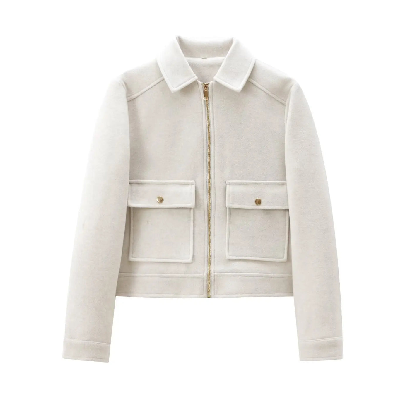 Amavie Refined Ivory Zip-Pocket Winter Jacket