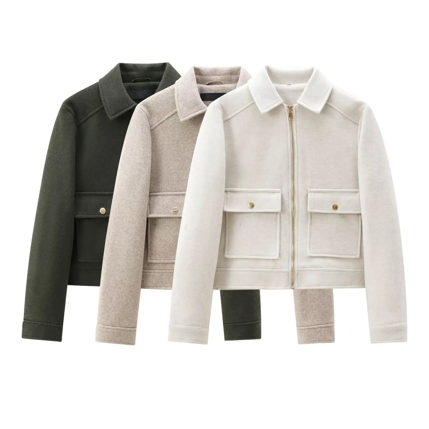 Amavie Refined Ivory Zip-Pocket Winter Jacket