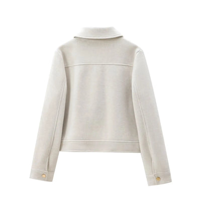 Amavie Refined Ivory Zip-Pocket Winter Jacket