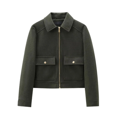 Amavie Refined Ivory Zip-Pocket Winter Jacket